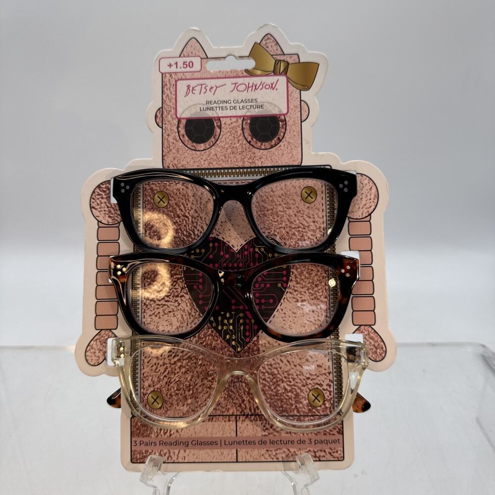 BETSEY JOHNSON 3 PACK READING GLASSES READERS +1.50 MULTI CLR